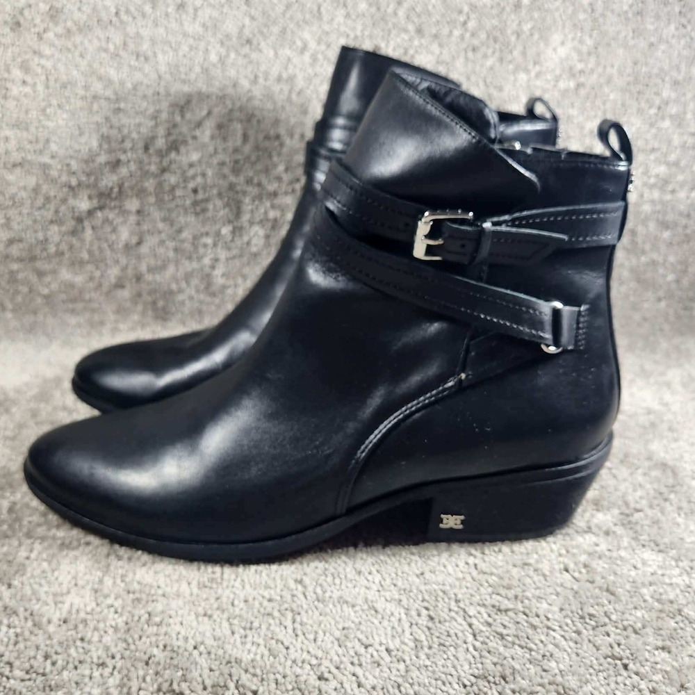 Sam Edelman Polina Ankle Boots Black Leather Buckle Strap Womens 10M